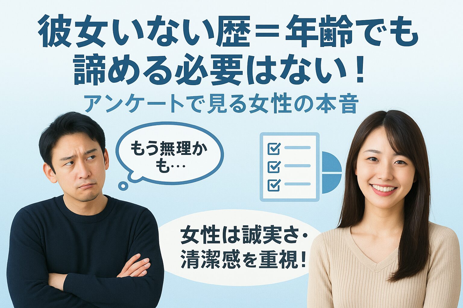 アイキャッチ画像彼女いない歴年齢でも諦める必要はない！アンケートで見る女性の本音