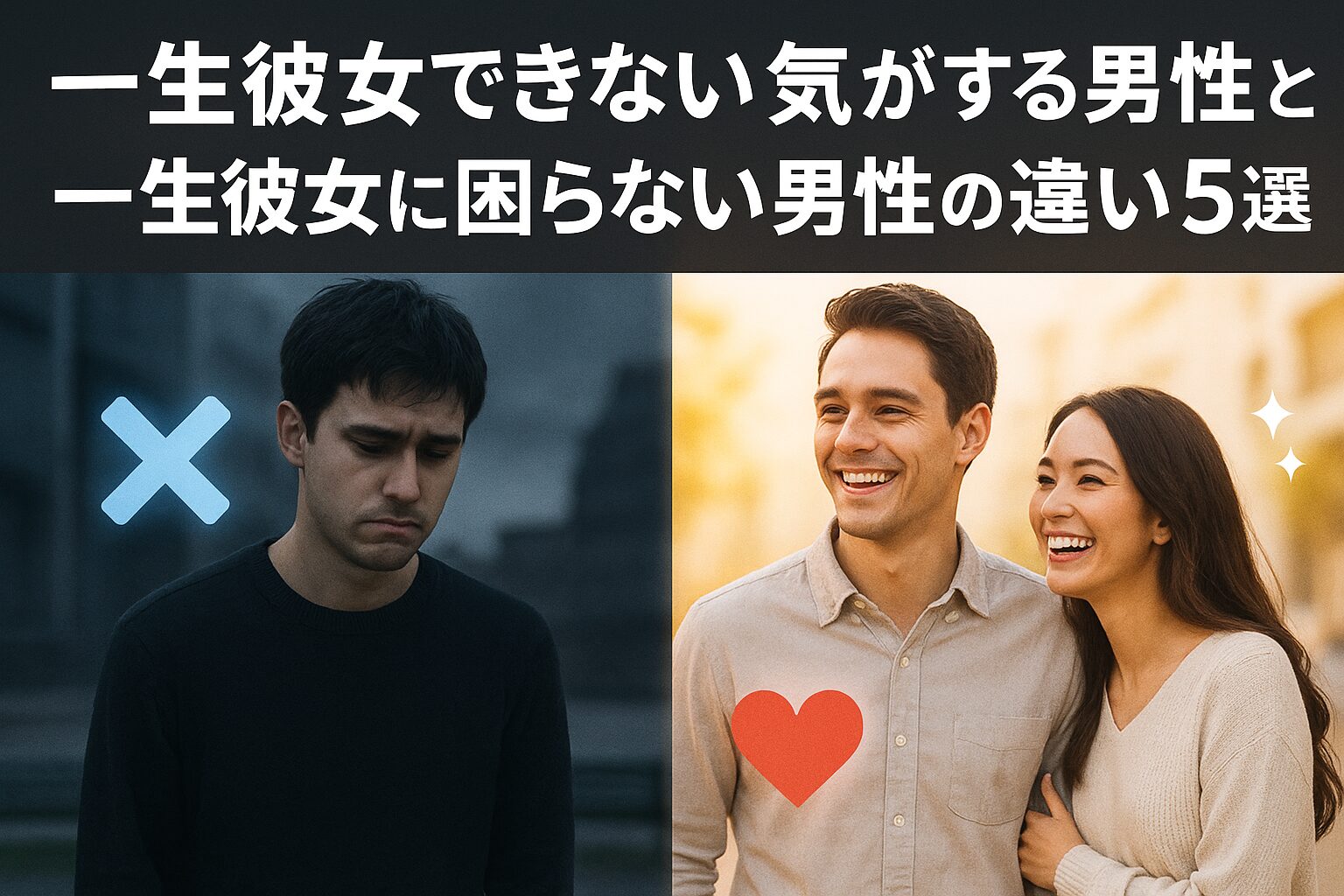 アイキャッチ画像一生彼女できない気がする男性と一生彼女に困らない男性の違い5選