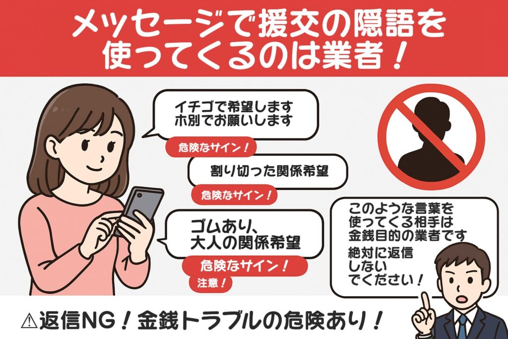 ハッピーメールはサクラと業者しかいない？見分ける方法を8つ紹介メッセージで援交の隠語を使ってくるのは  基本業者